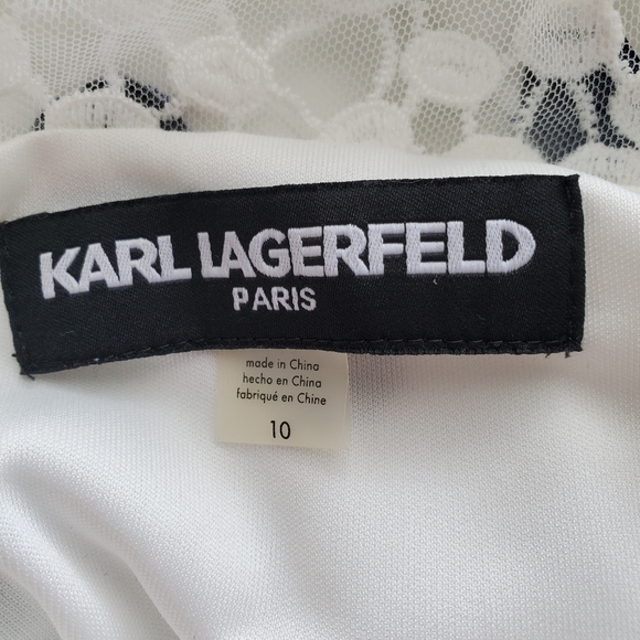 Karl Lagerfeld Paris Dress Womens‎ 10 Sheath Ivory Navy Polka Dot Lace Ruffle - Picture 4 of 16